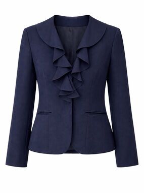 Lauren Ralph Lauren Petite Navy Ruffle Front Blazer Feminine Workwear 6P